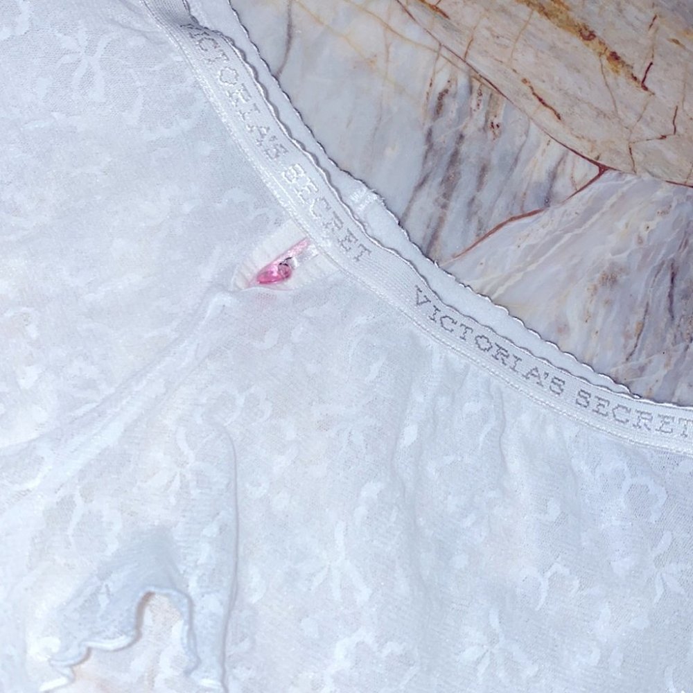 VS Vintage Rare Boyshort y2K‎ Panty with Charm white Lace Mesh Shorts - Picture 3 of 8